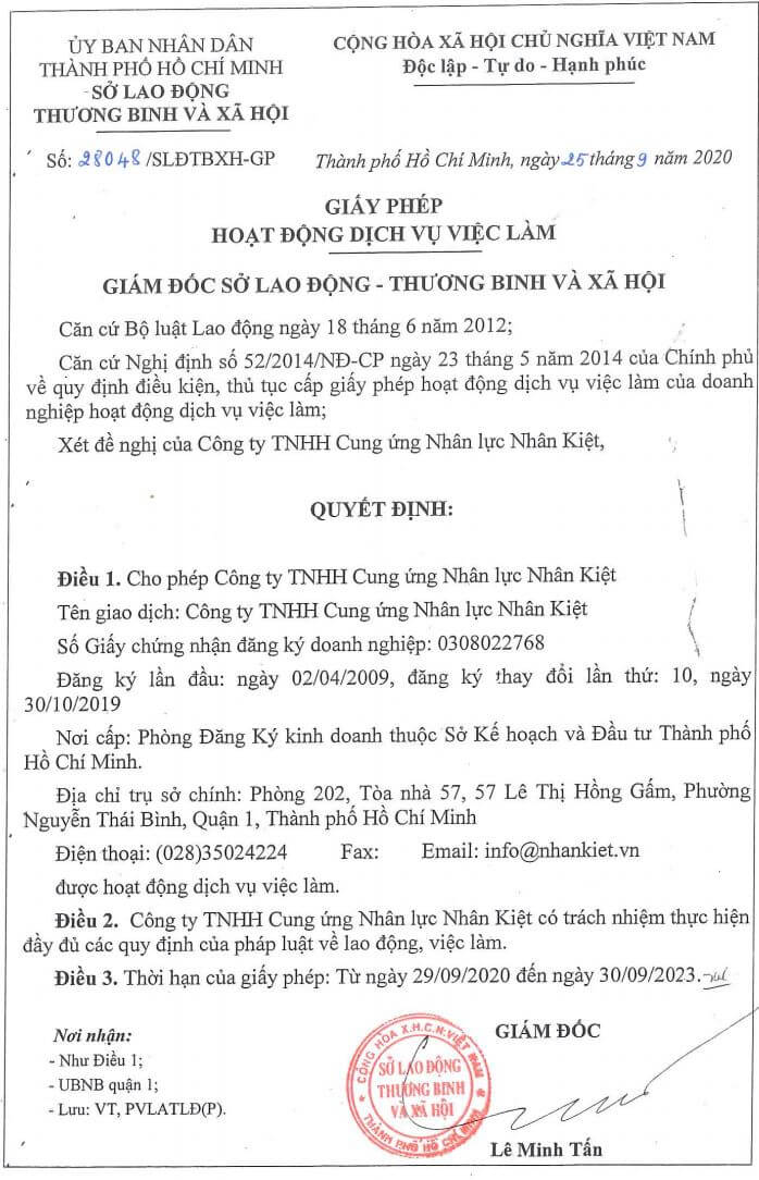 Mẫu giấy phép hoạt động giới thiệu việc làm